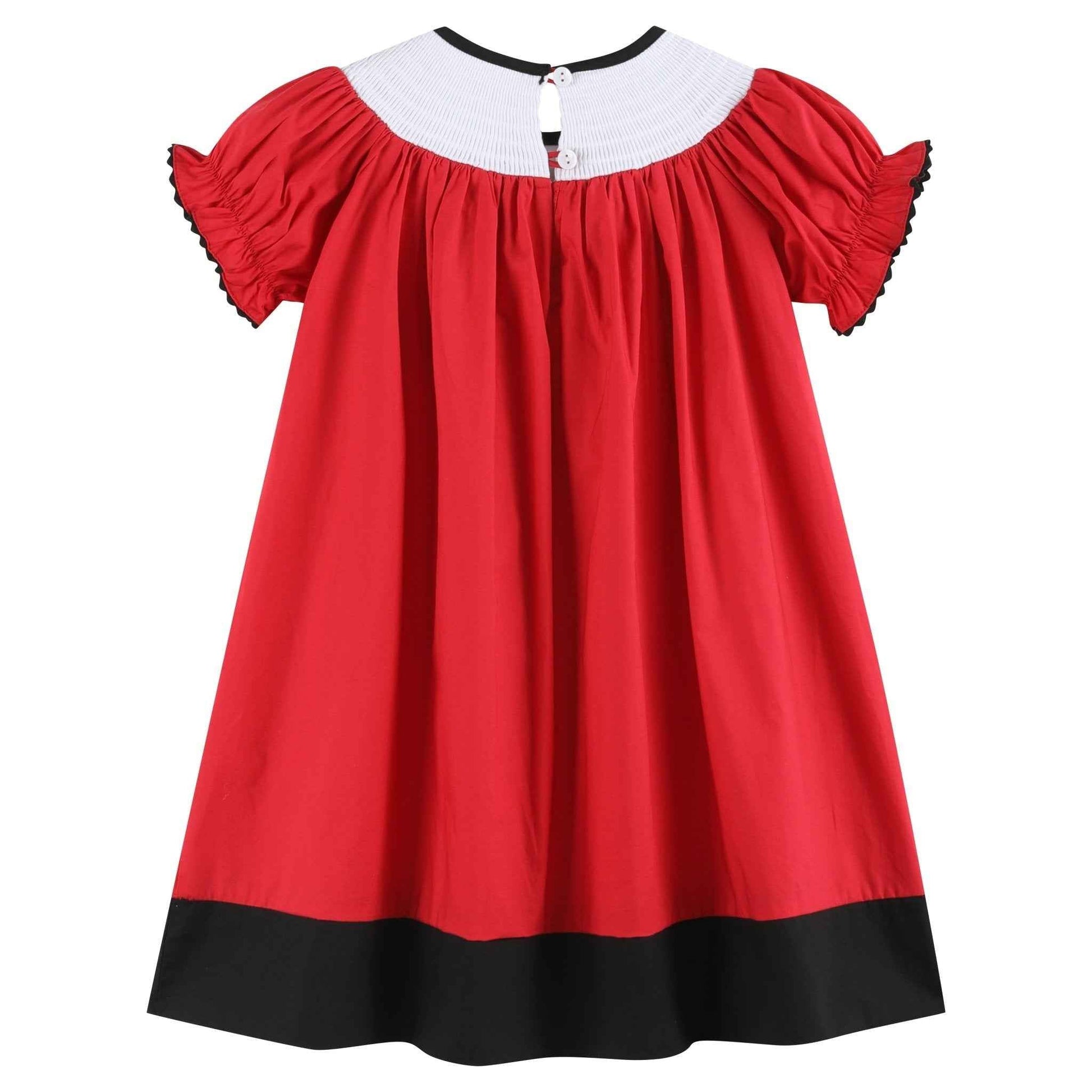 Red and Black Football Smocked Bishop Dress - Abbies Place