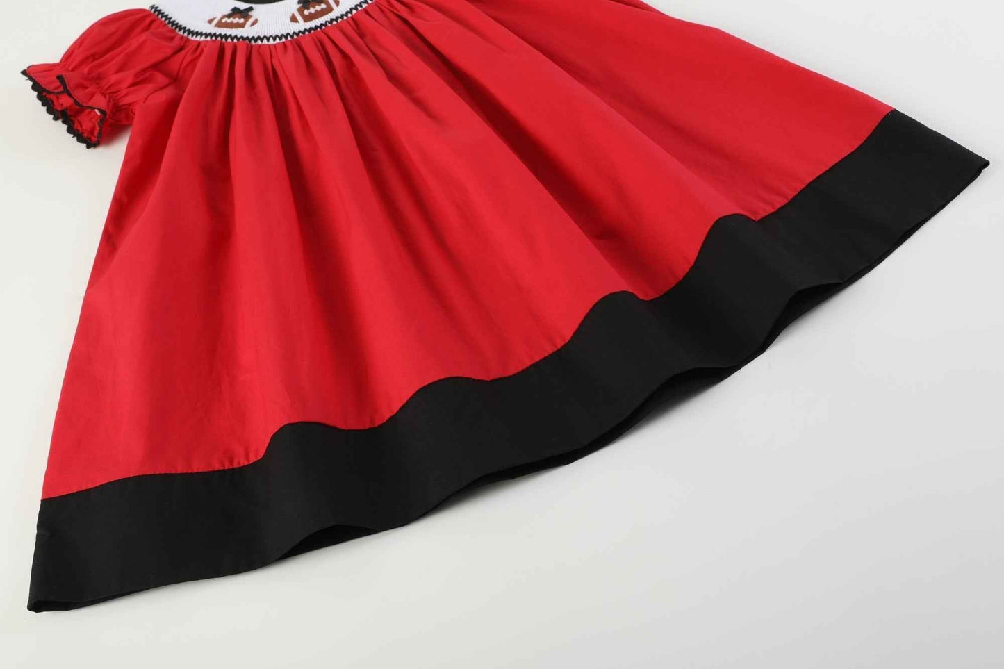 Red and Black Football Smocked Bishop Dress - Abbies Place
