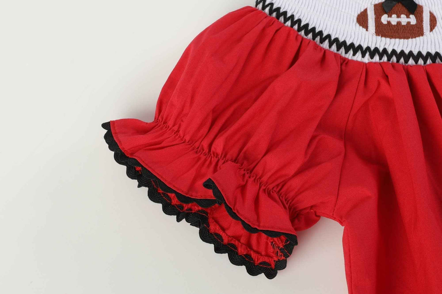 Red and Black Football Smocked Bishop Dress - Abbies Place