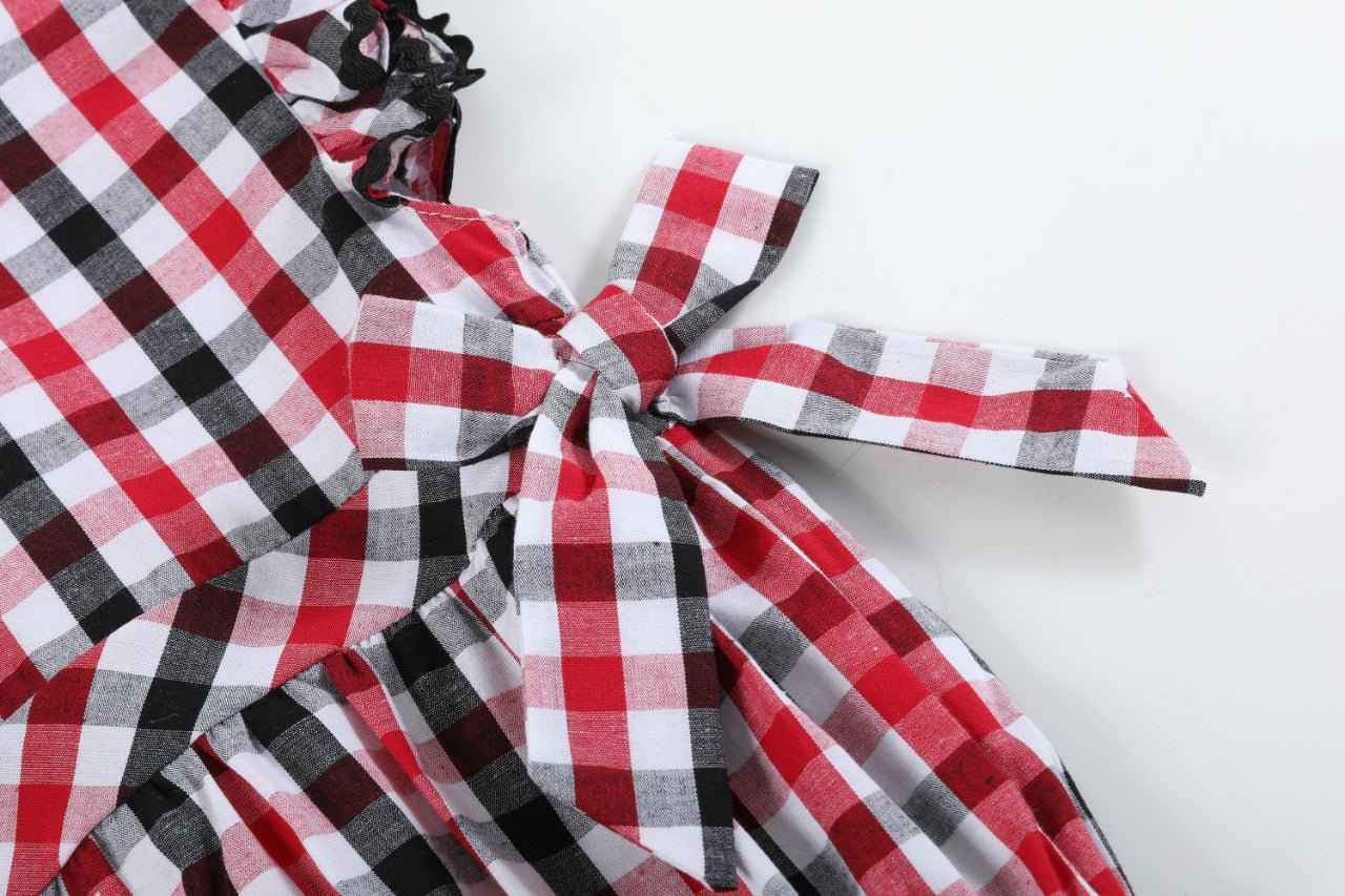 Red and Black Gingham Ruffle Bow Romper - Abbies Place