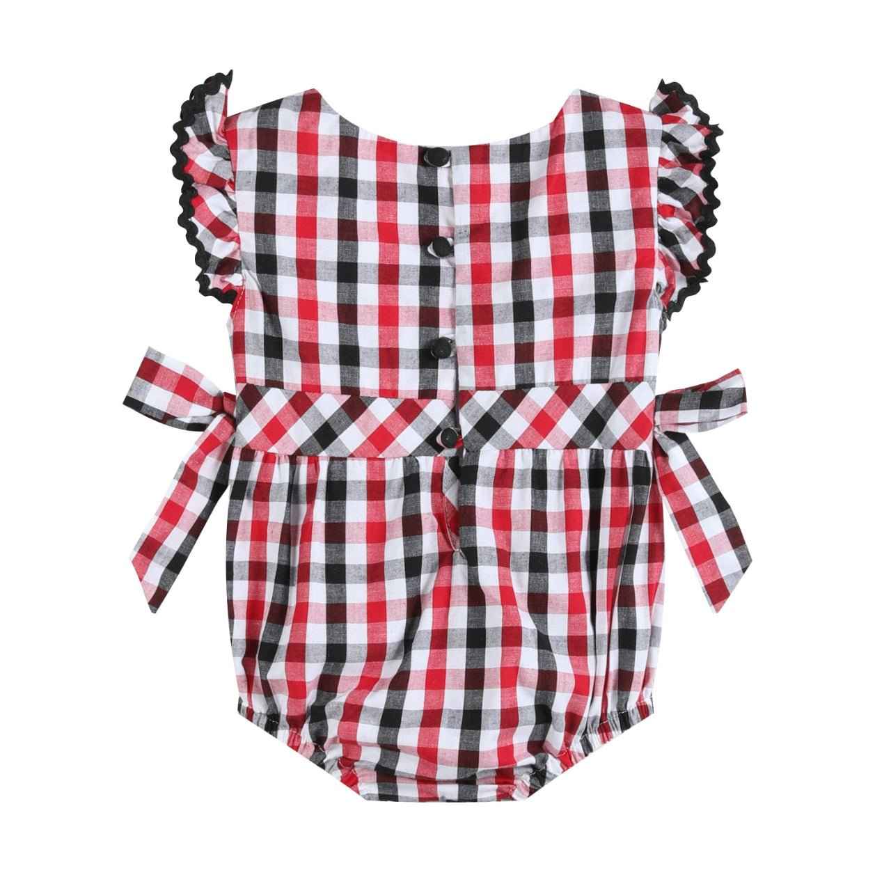 Red and Black Gingham Ruffle Bow Romper - Abbies Place