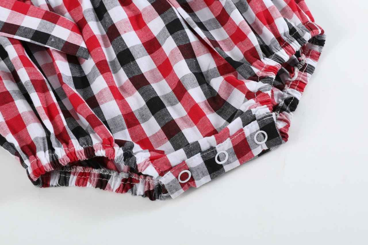 Red and Black Gingham Ruffle Bow Romper - Abbies Place
