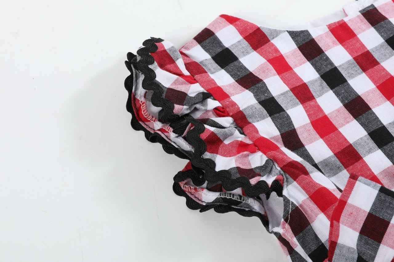 Red and Black Gingham Ruffle Bow Romper - Abbies Place