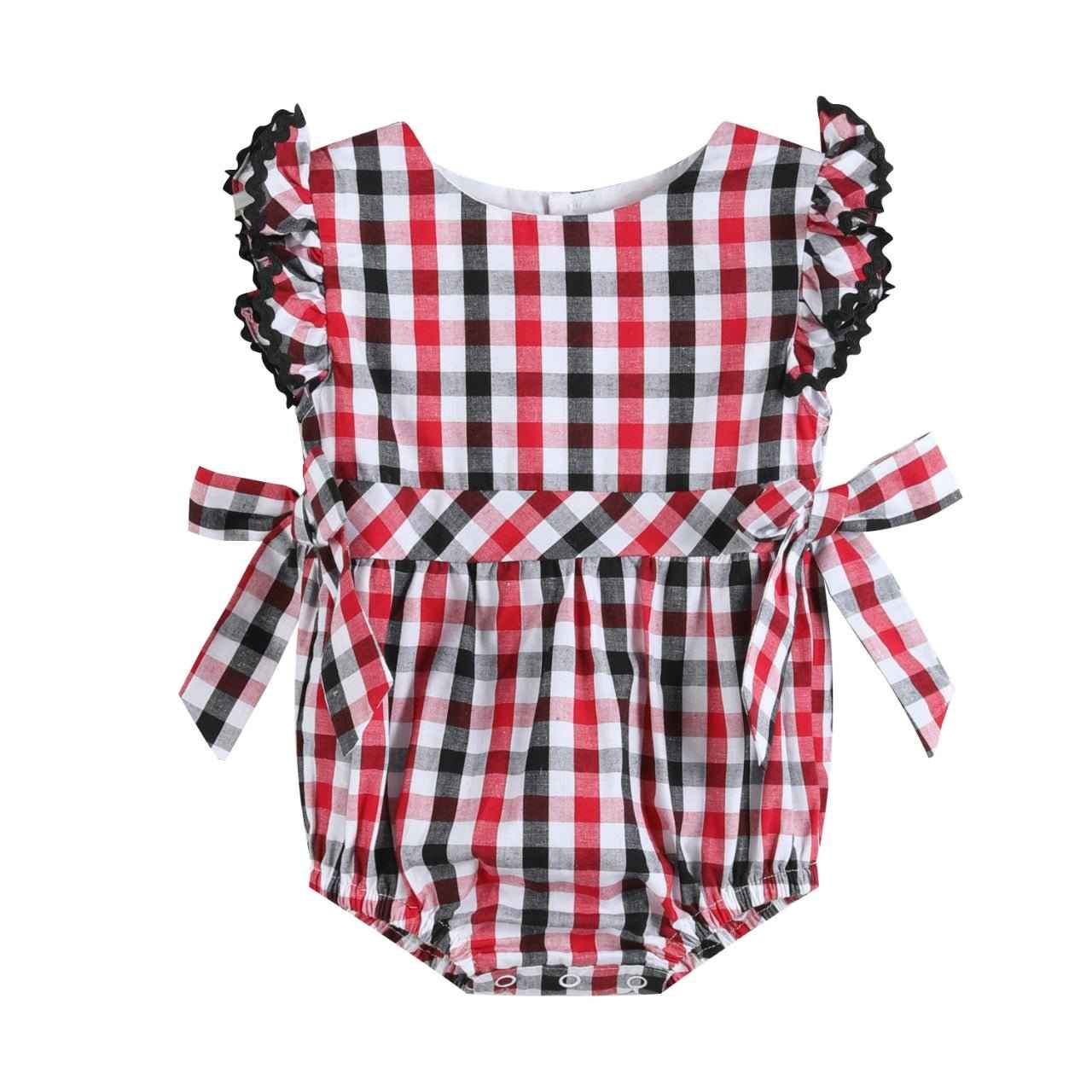 Red and Black Gingham Ruffle Bow Romper - Abbies Place