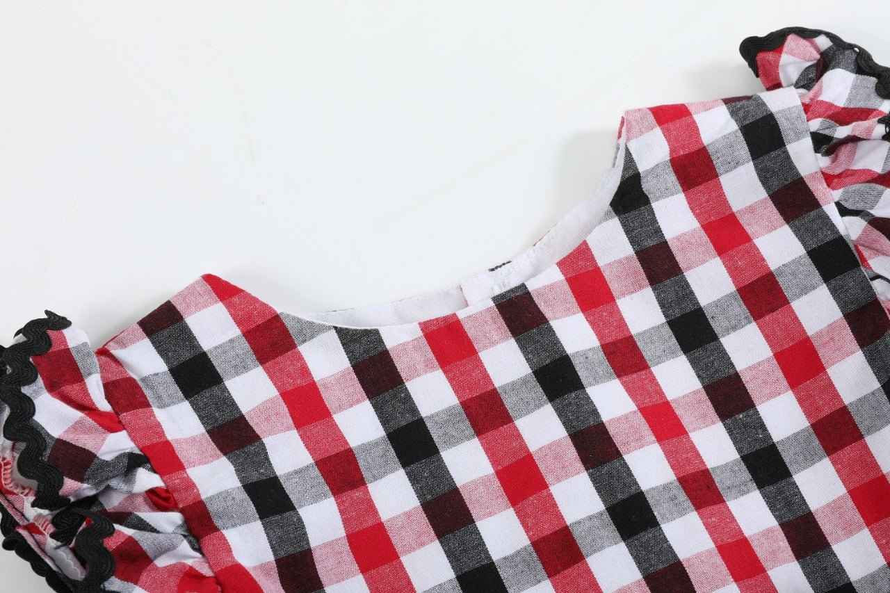 Red and Black Gingham Ruffle Bow Romper - Abbies Place