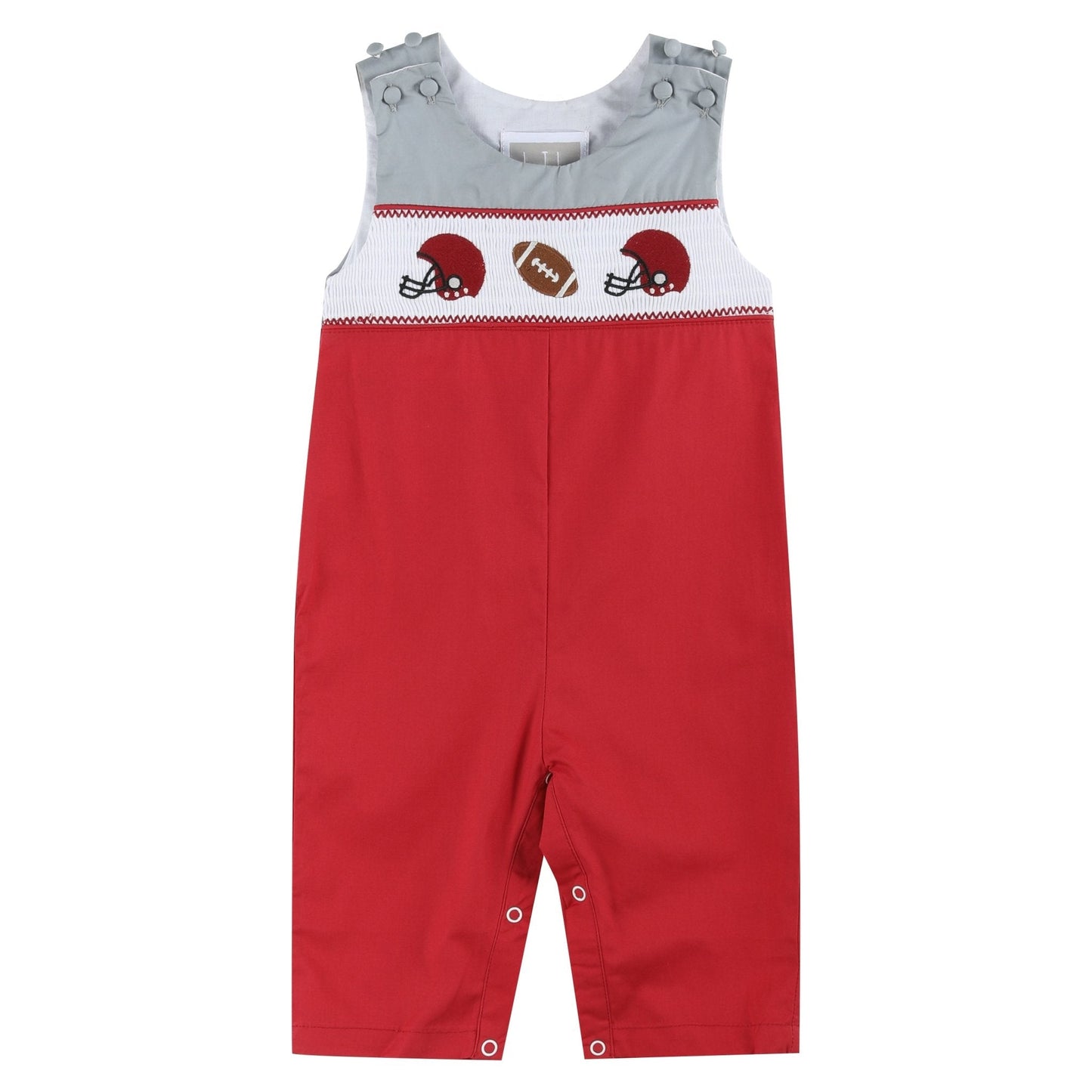 Red and Gray Football Smocked Overalls - Abbies Place