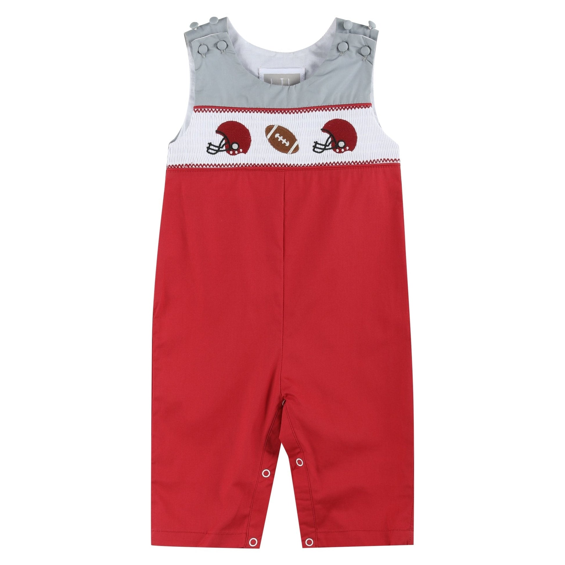 Red and Gray Football Smocked Overalls - Abbies Place