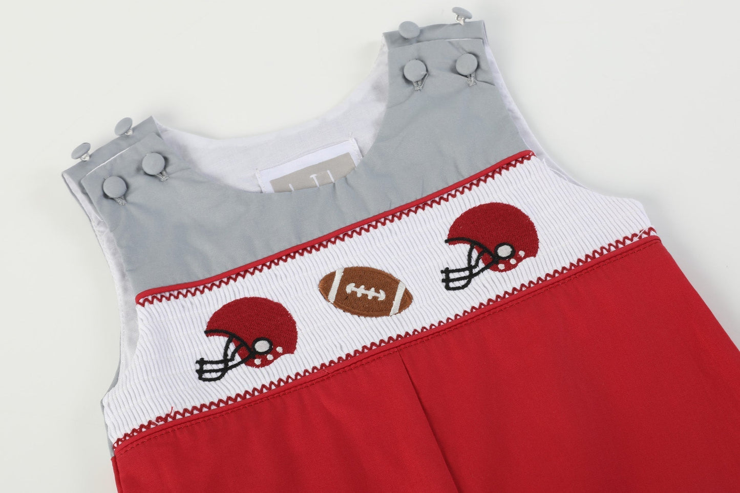 Red and Gray Football Smocked Overalls - Abbies Place