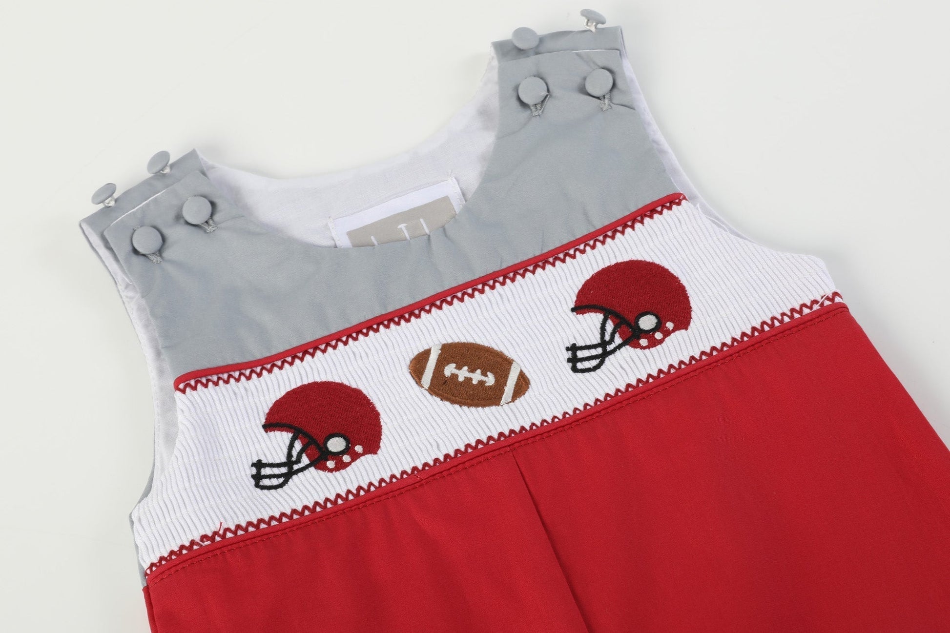 Red and Gray Football Smocked Overalls - Abbies Place