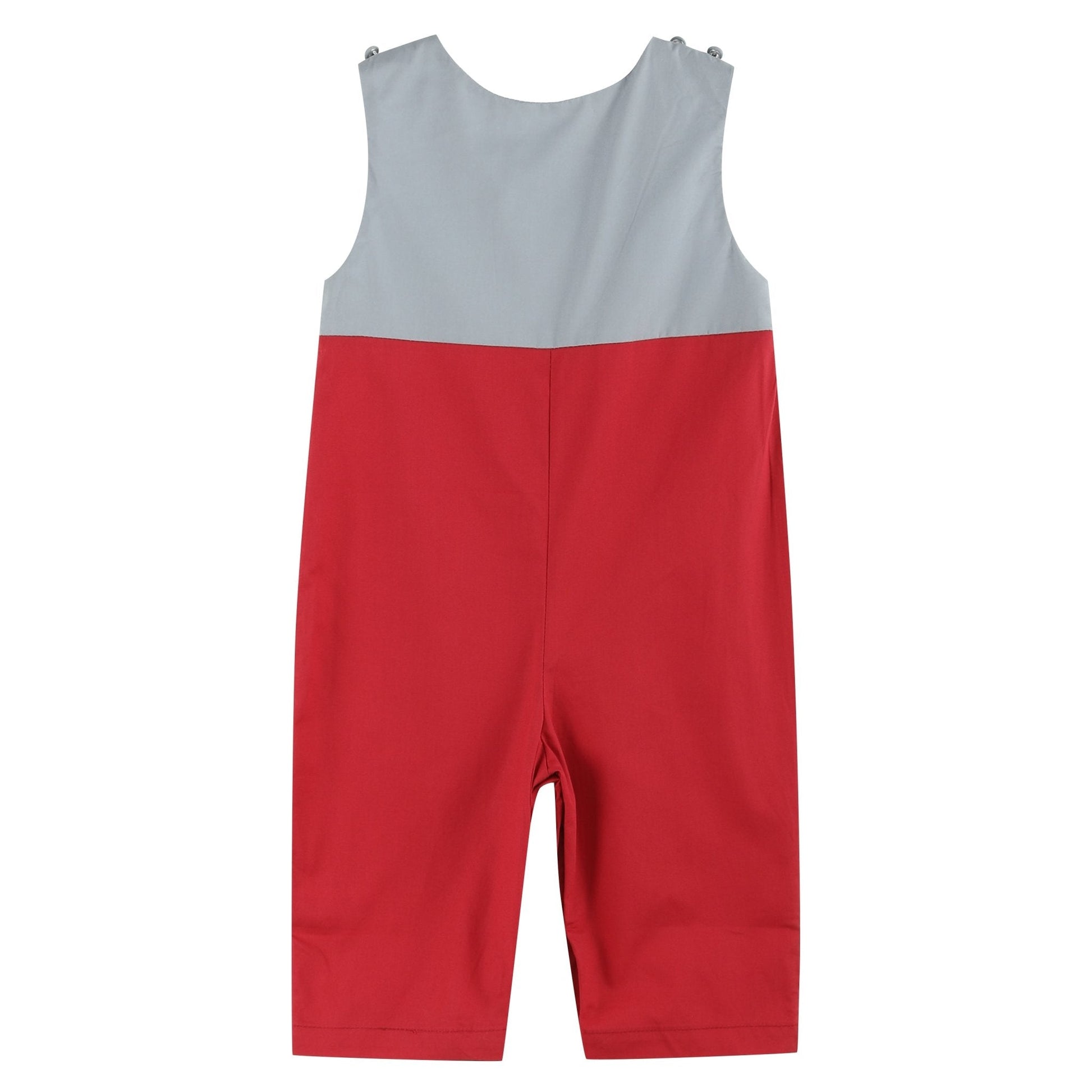 Red and Gray Football Smocked Overalls - Abbies Place
