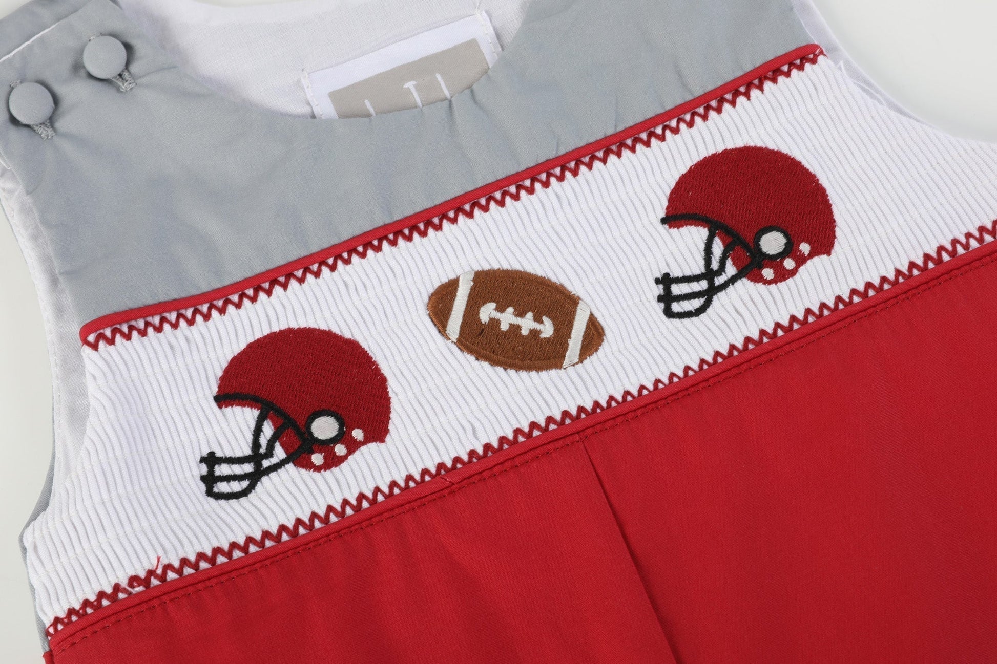 Red and Gray Football Smocked Overalls - Abbies Place