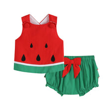 Load image into Gallery viewer, Red and Green Watermelon Top and Blooomers
