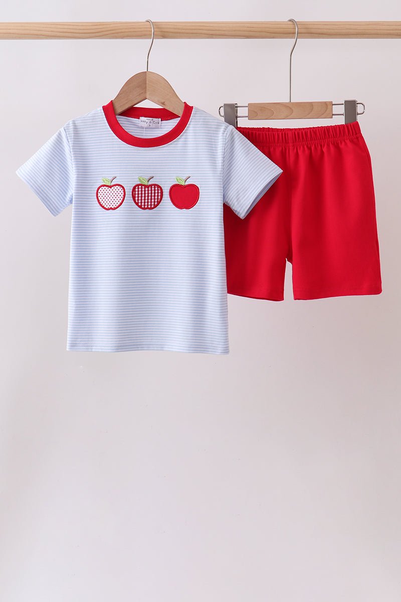 Red apple embroidery shorts set - Abbies Place