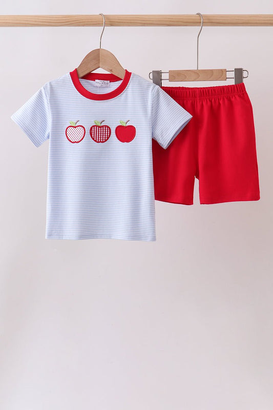 Red apple embroidery shorts set - Abbies Place