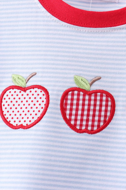 Red apple embroidery shorts set - Abbies Place