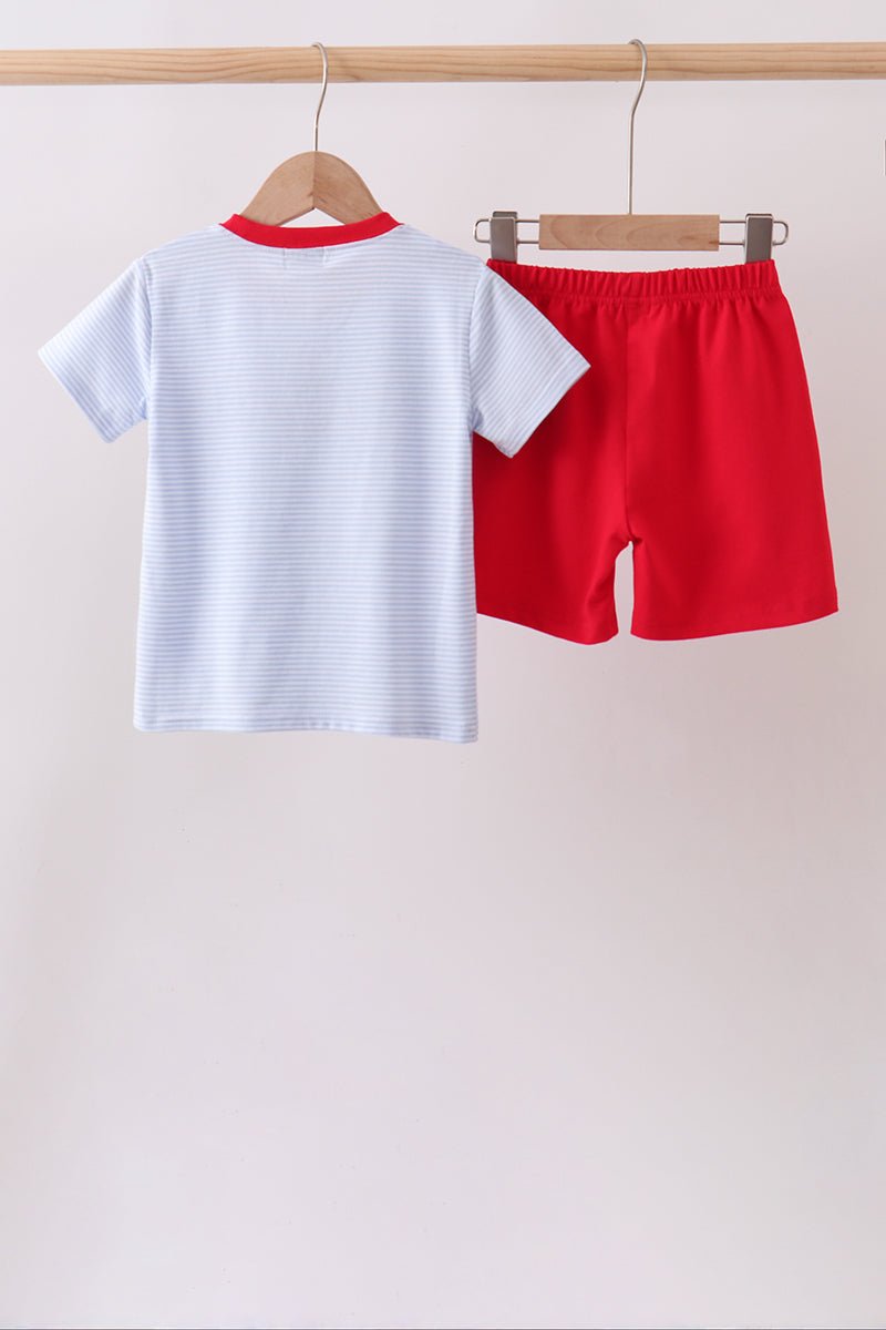 Red apple embroidery shorts set - Abbies Place