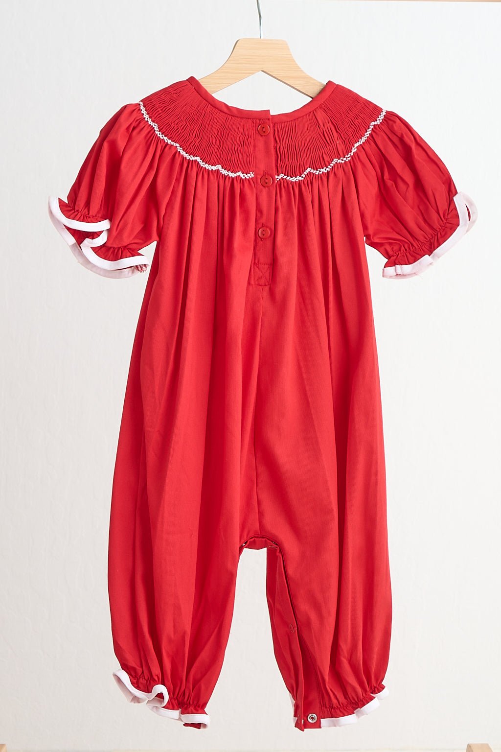 Red candy hand smocked girl romper - Abbies Place