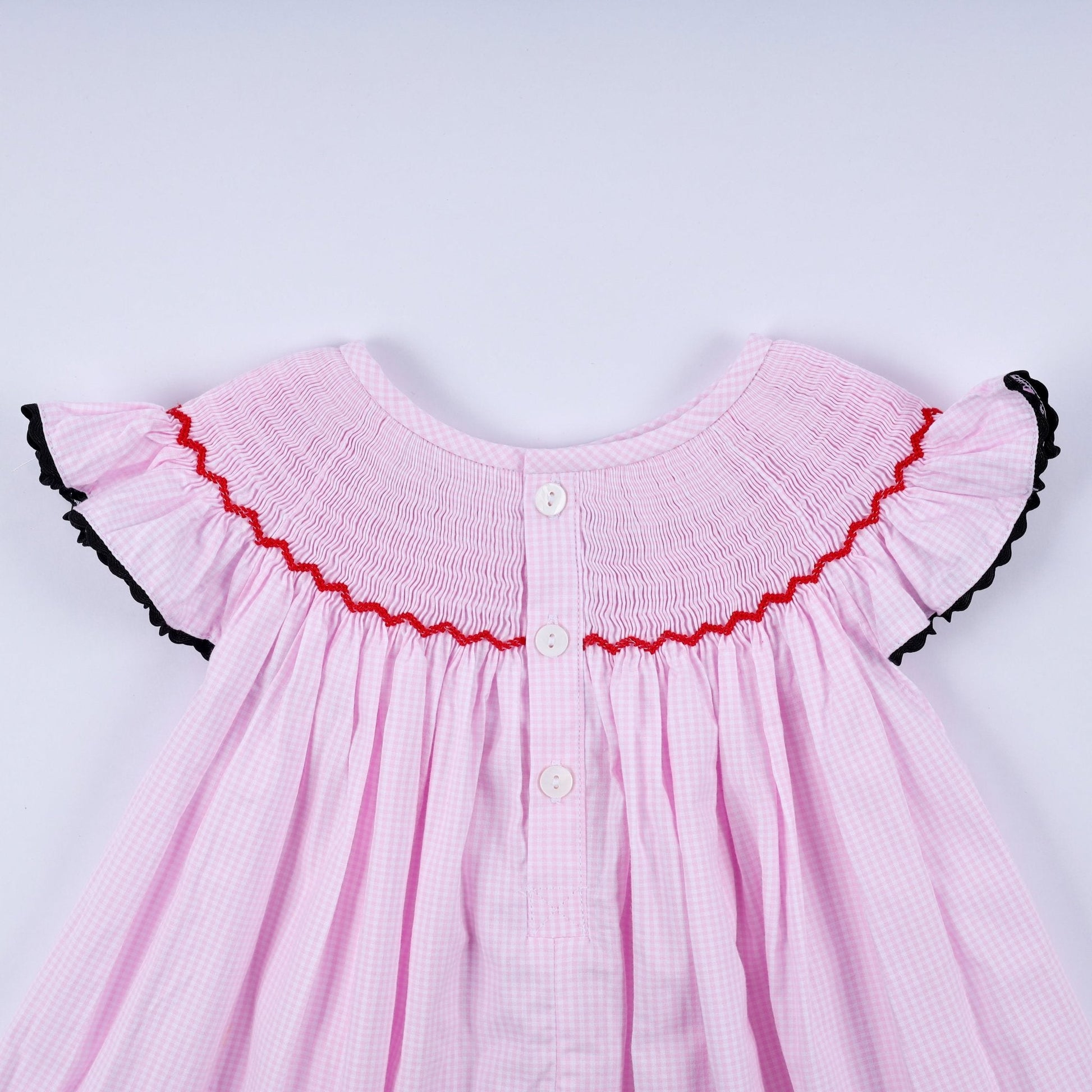 Red character hand smocked plaid ruffle dress - Abbies Place
