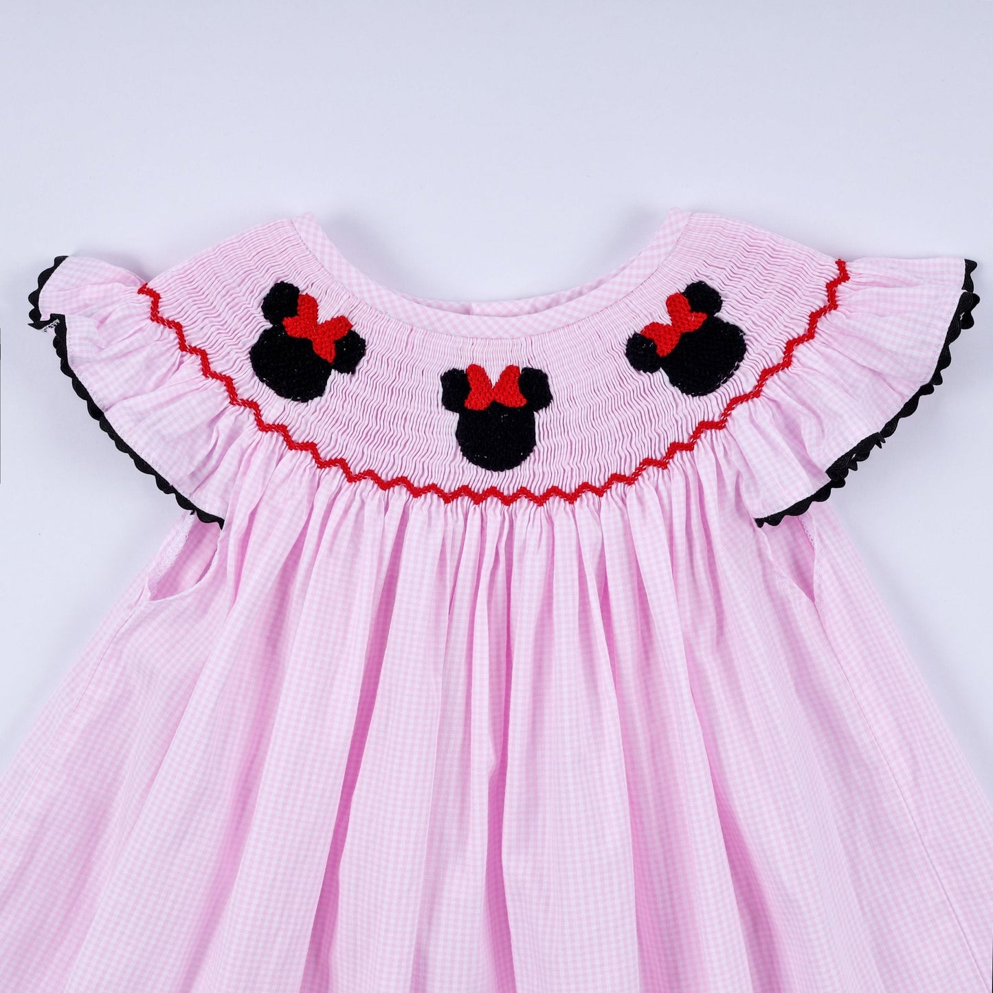 Red character hand smocked plaid ruffle dress - Abbies Place