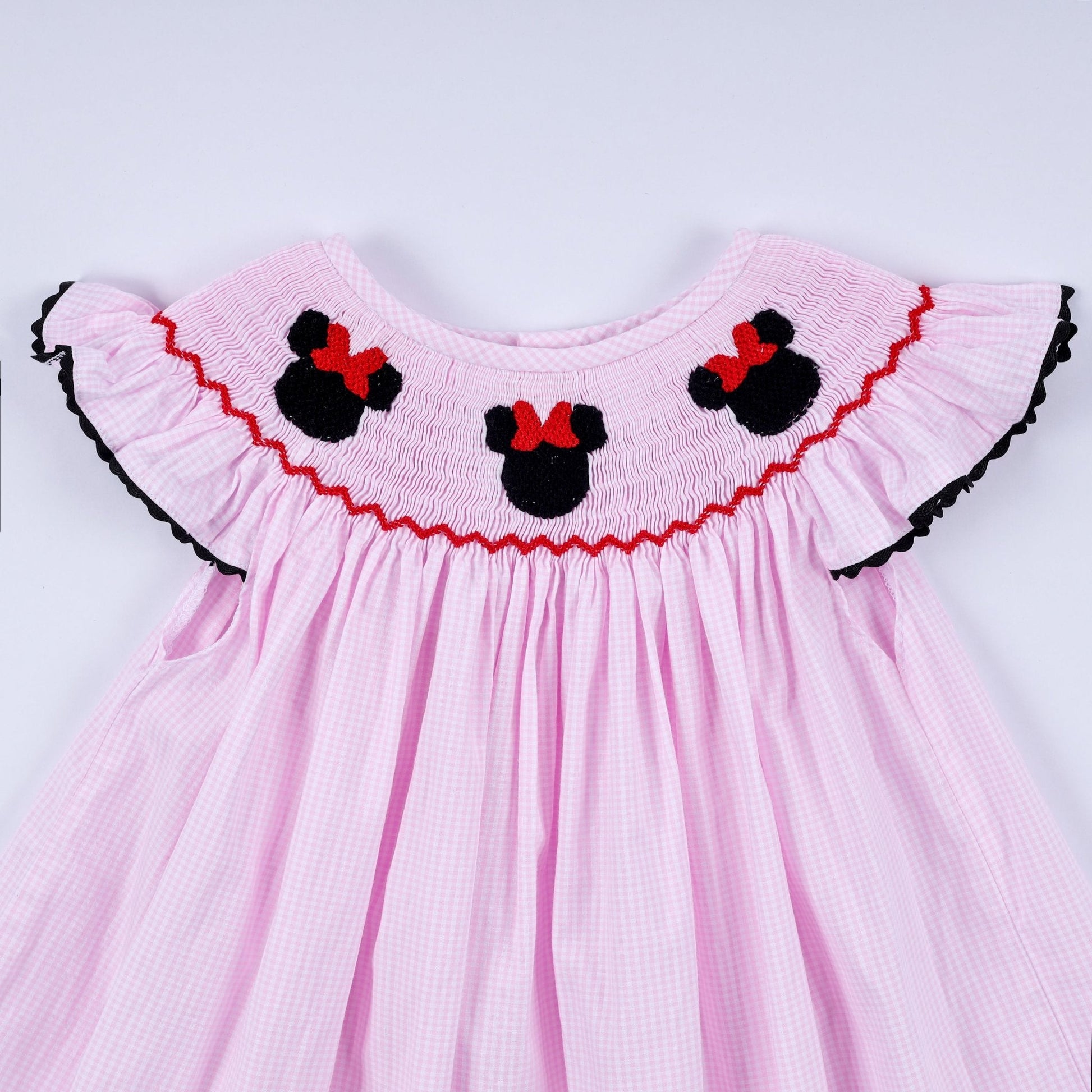Red character hand smocked plaid ruffle dress - Abbies Place