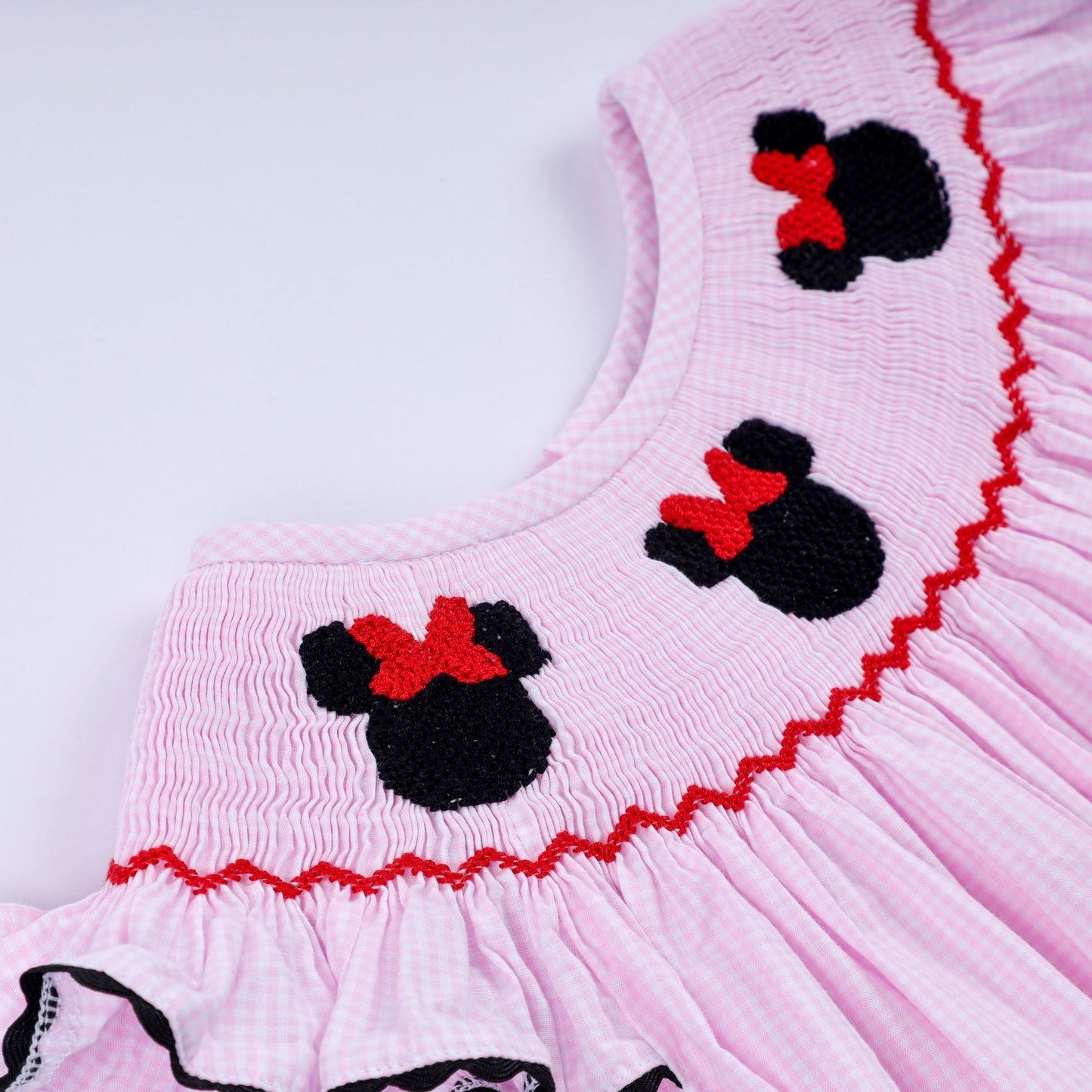 Red character hand smocked plaid ruffle dress - Abbies Place