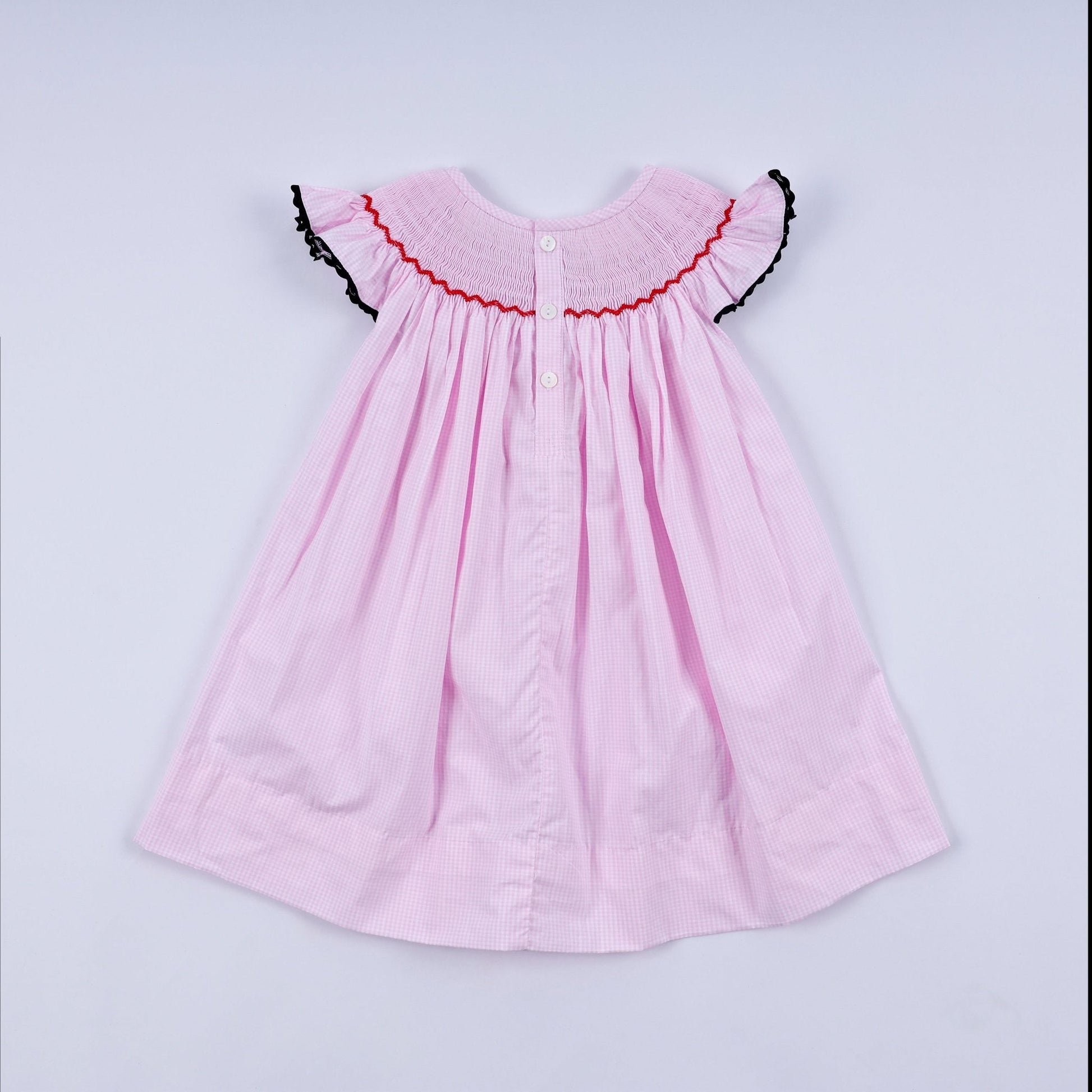 Red character hand smocked plaid ruffle dress - Abbies Place
