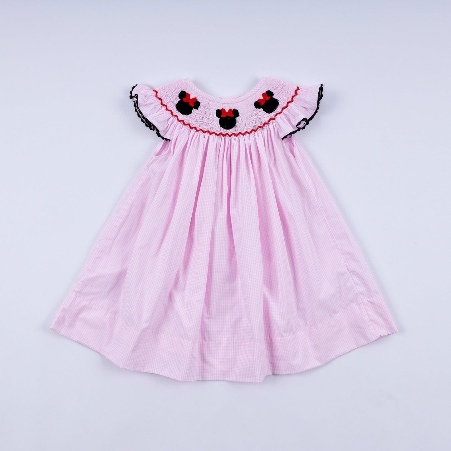 Red character hand smocked plaid ruffle dress - Abbies Place