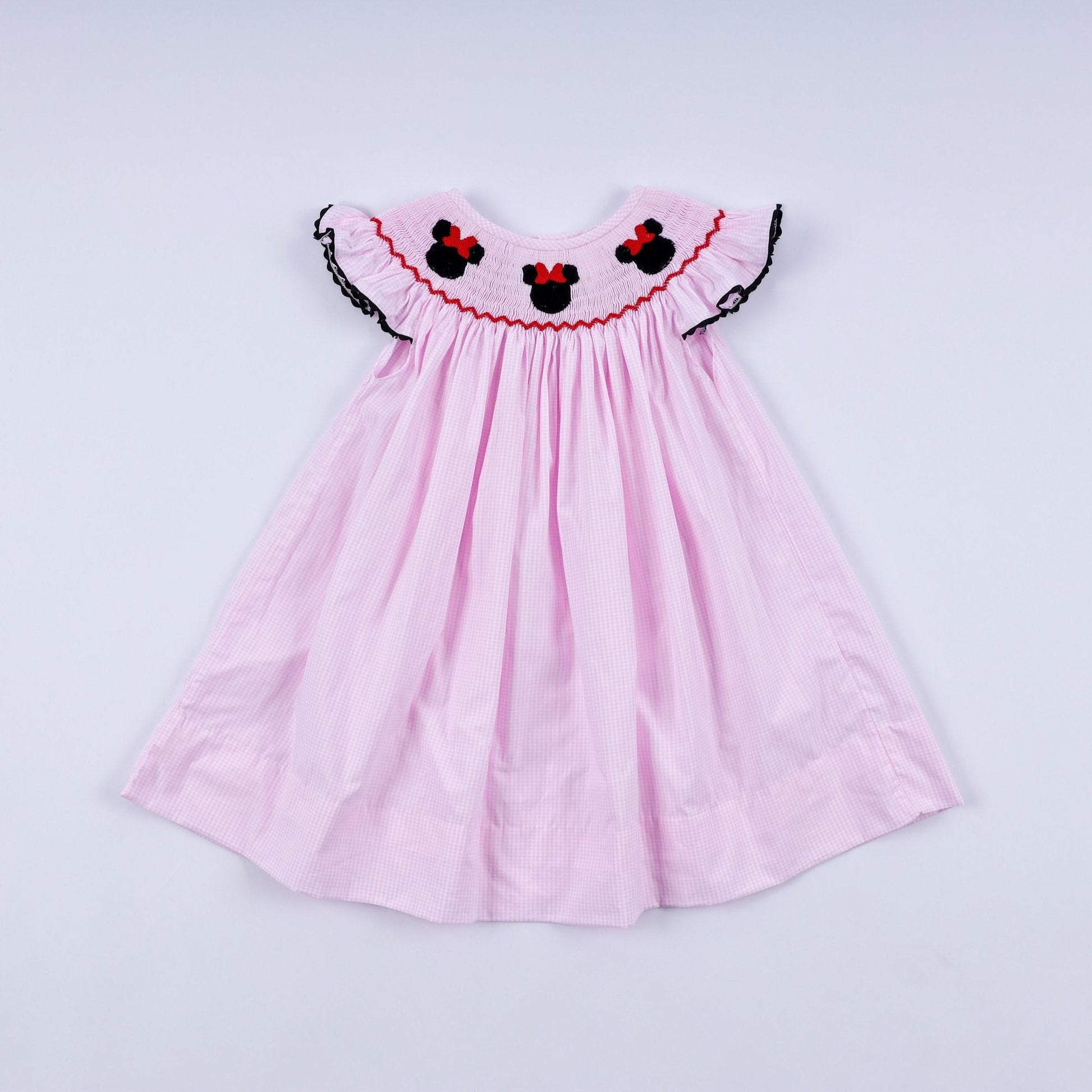 Red character hand smocked plaid ruffle dress - Abbies Place