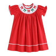 Red Christmas Bows Smocked Bishop Dress