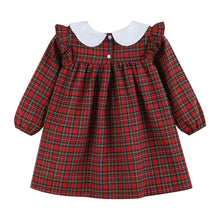 Load image into Gallery viewer, Red Christmas Plaid Colllared Ruffle Dress
