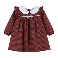 Red Christmas Plaid Colllared Ruffle Dress