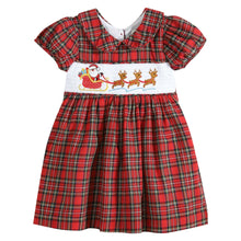 Load image into Gallery viewer, Red Christmas Plaid Santa Sleigh Smocked Dress
