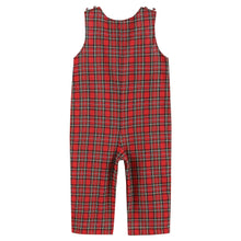 Load image into Gallery viewer, Red Christmas Plaid Santa Sleigh Smocked Overalls
