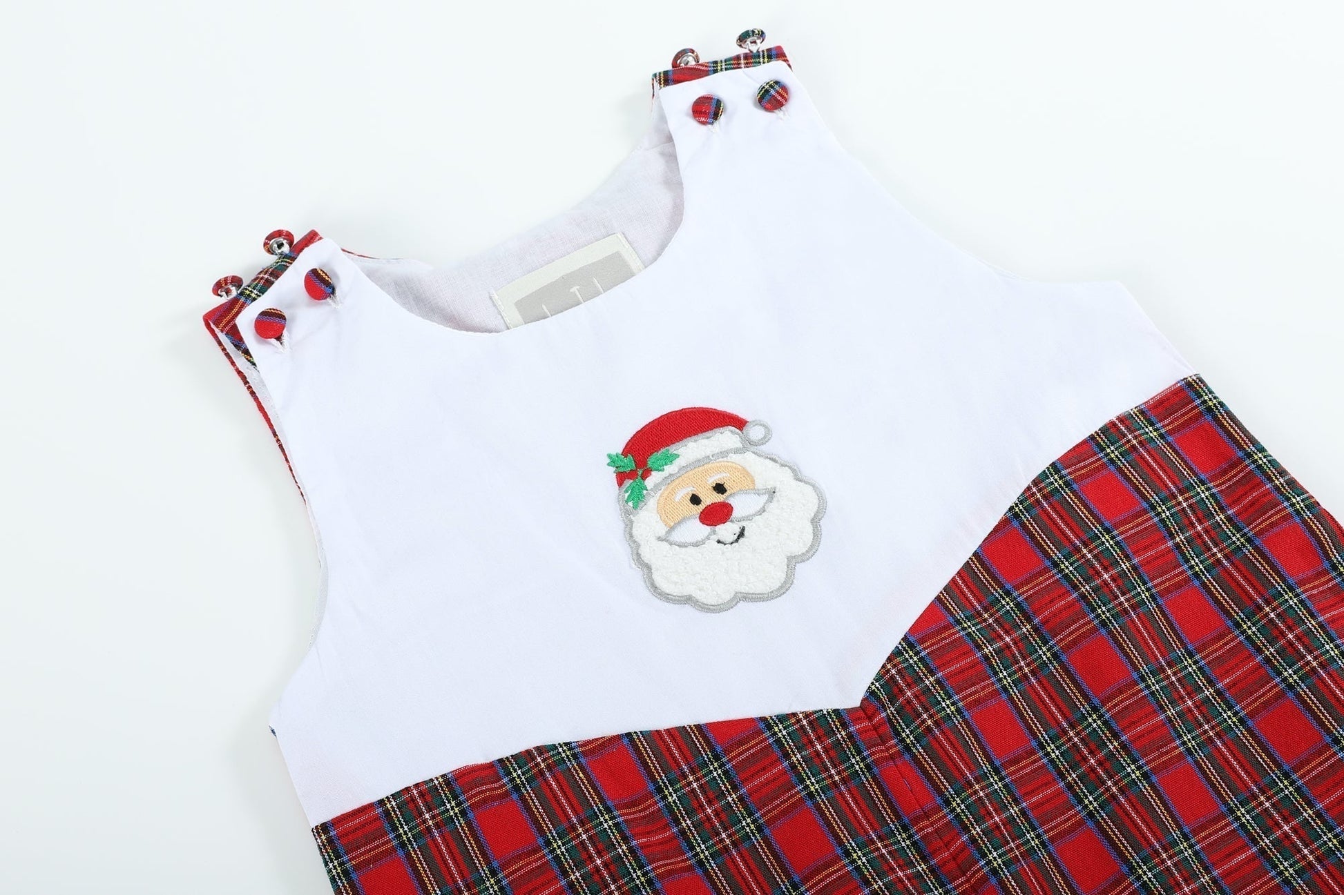 Red Christmas Plaid Santa Yoke Overalls - Abbies Place
