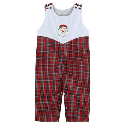 Red Christmas Plaid Santa Yoke Overalls - Abbies Place