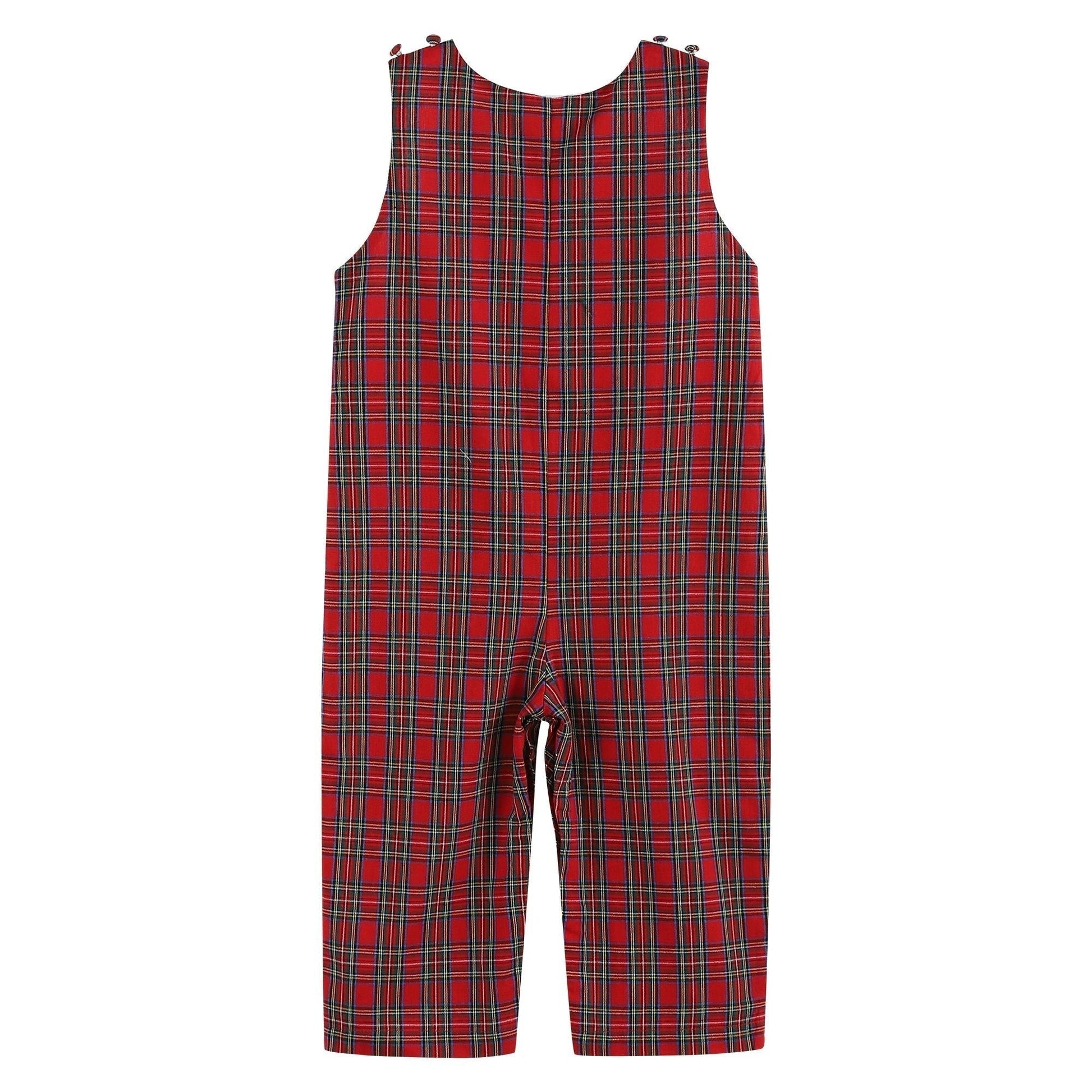 Red Christmas Plaid Santa Yoke Overalls - Abbies Place