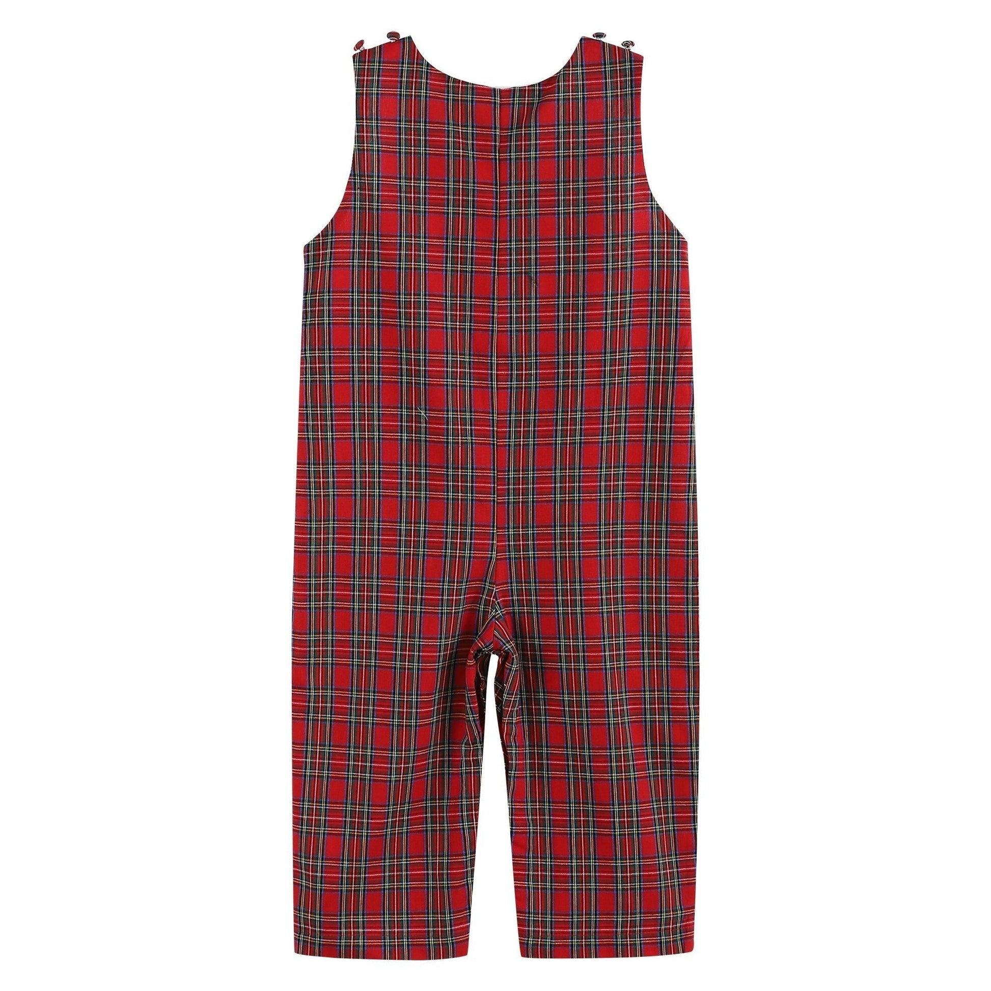 Red Christmas Plaid Santa Yoke Overalls - Abbies Place