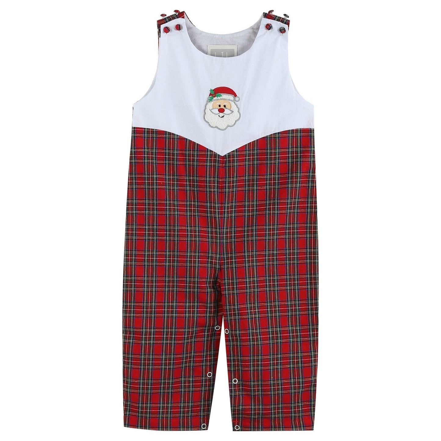 Red Christmas Plaid Santa Yoke Overalls - Abbies Place