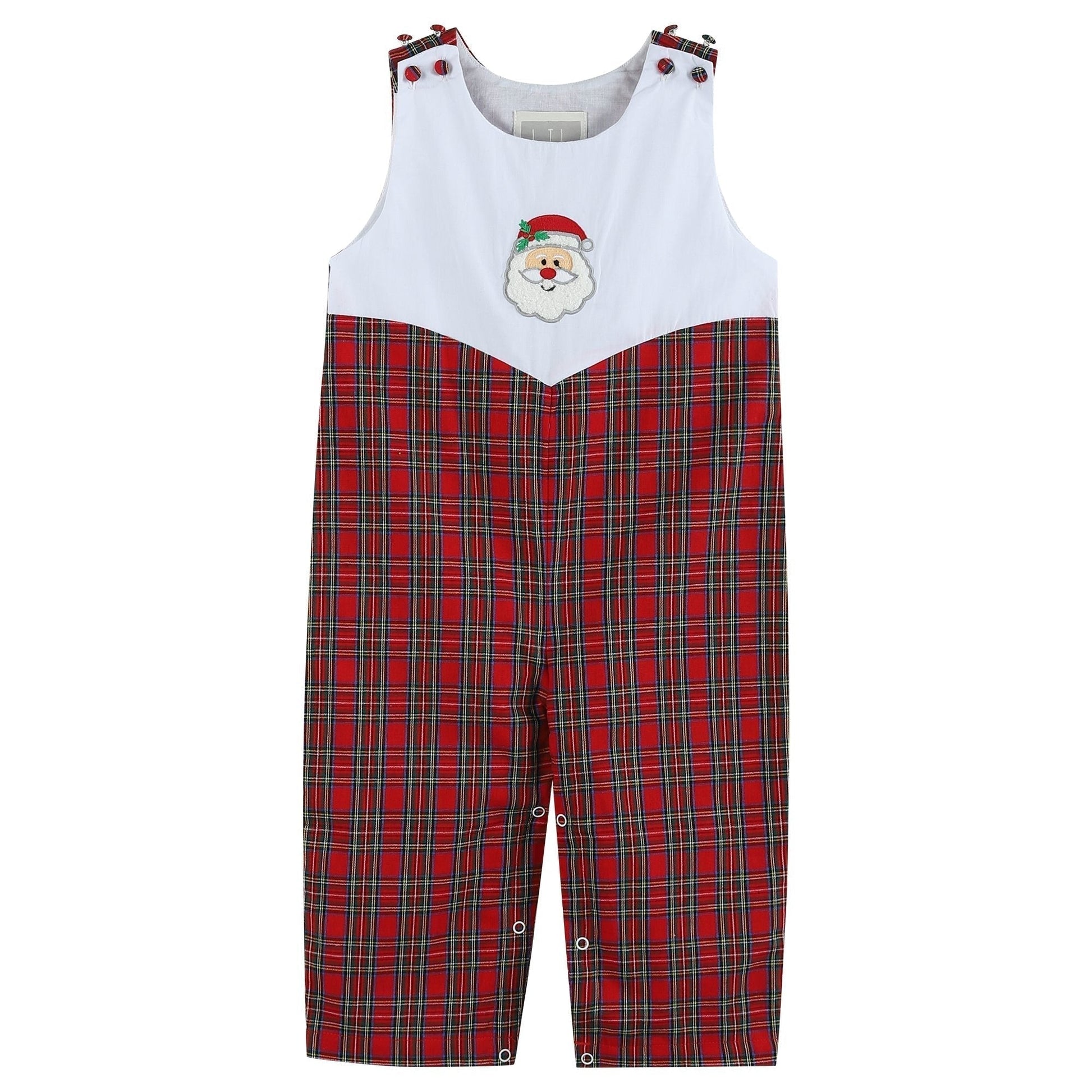 Red Christmas Plaid Santa Yoke Overalls - Abbies Place