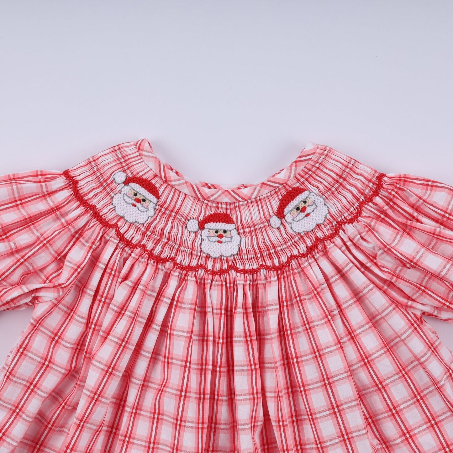 Red christmas santa claus hand smocked plaid bloomer set - Abbies Place