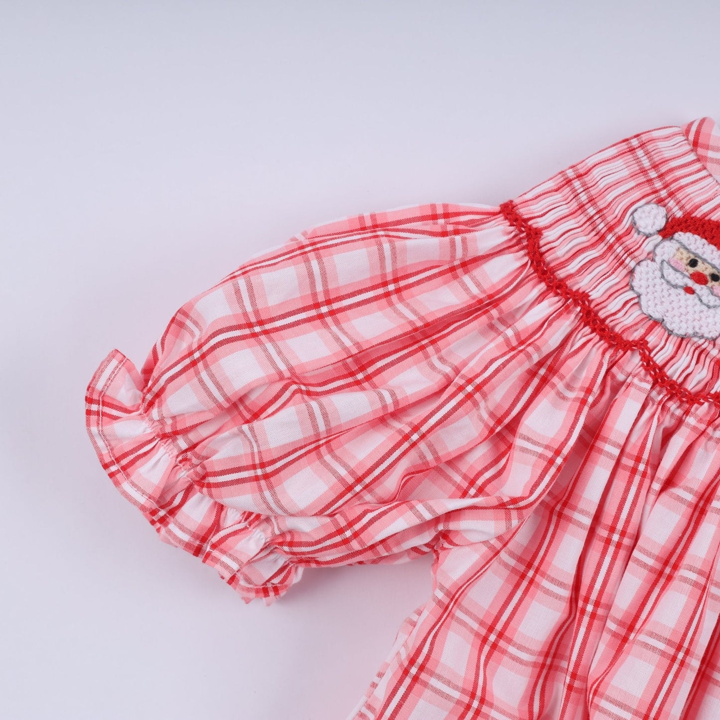 Red christmas santa claus hand smocked plaid bloomer set - Abbies Place