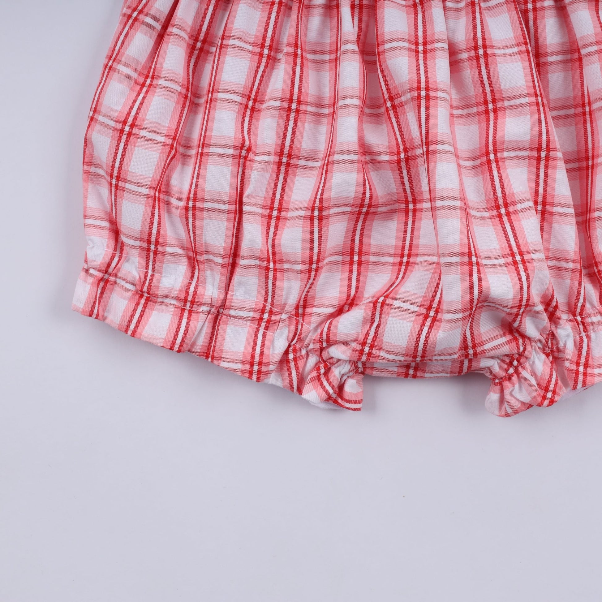 Red christmas santa claus hand smocked plaid bloomer set - Abbies Place