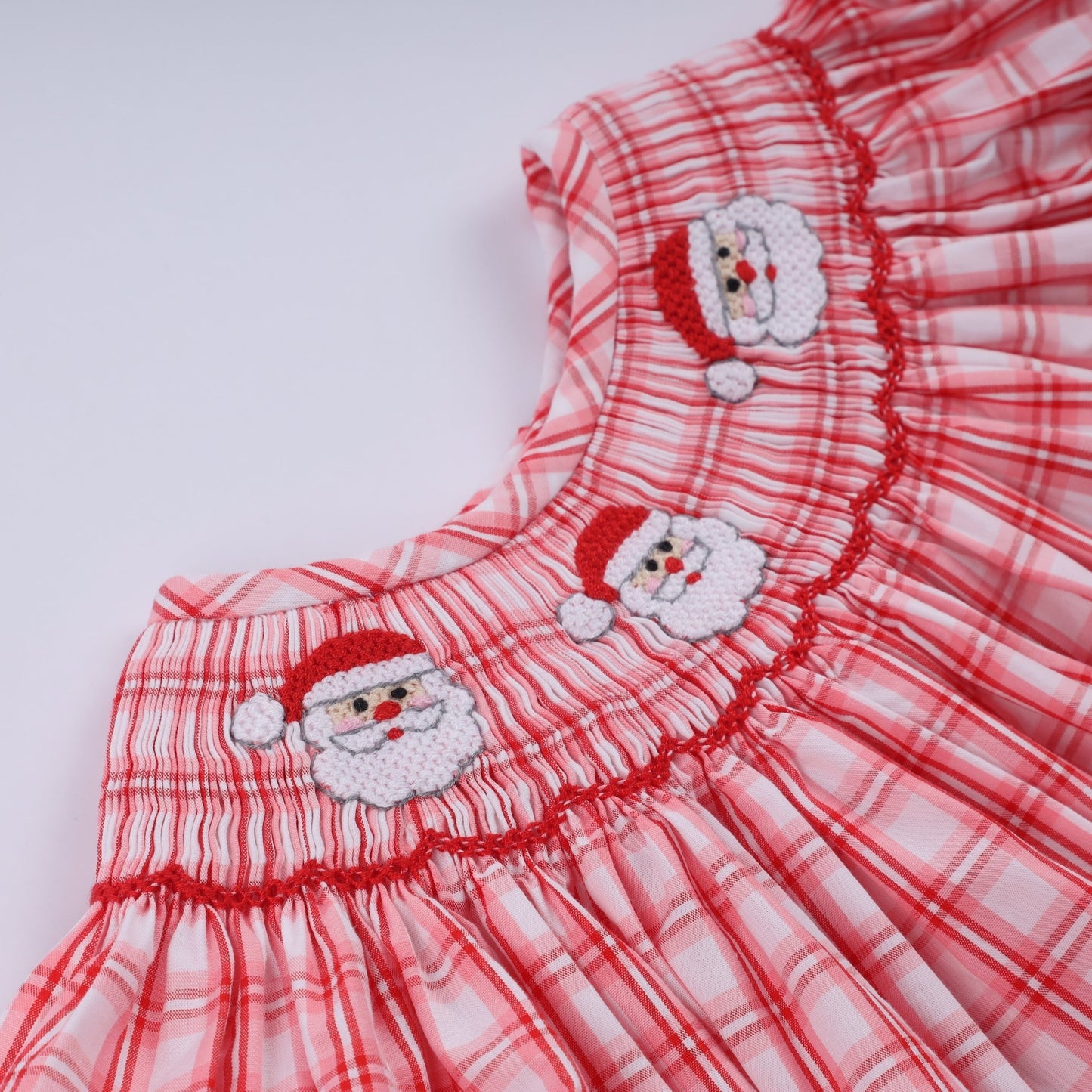 Red christmas santa claus hand smocked plaid bloomer set - Abbies Place