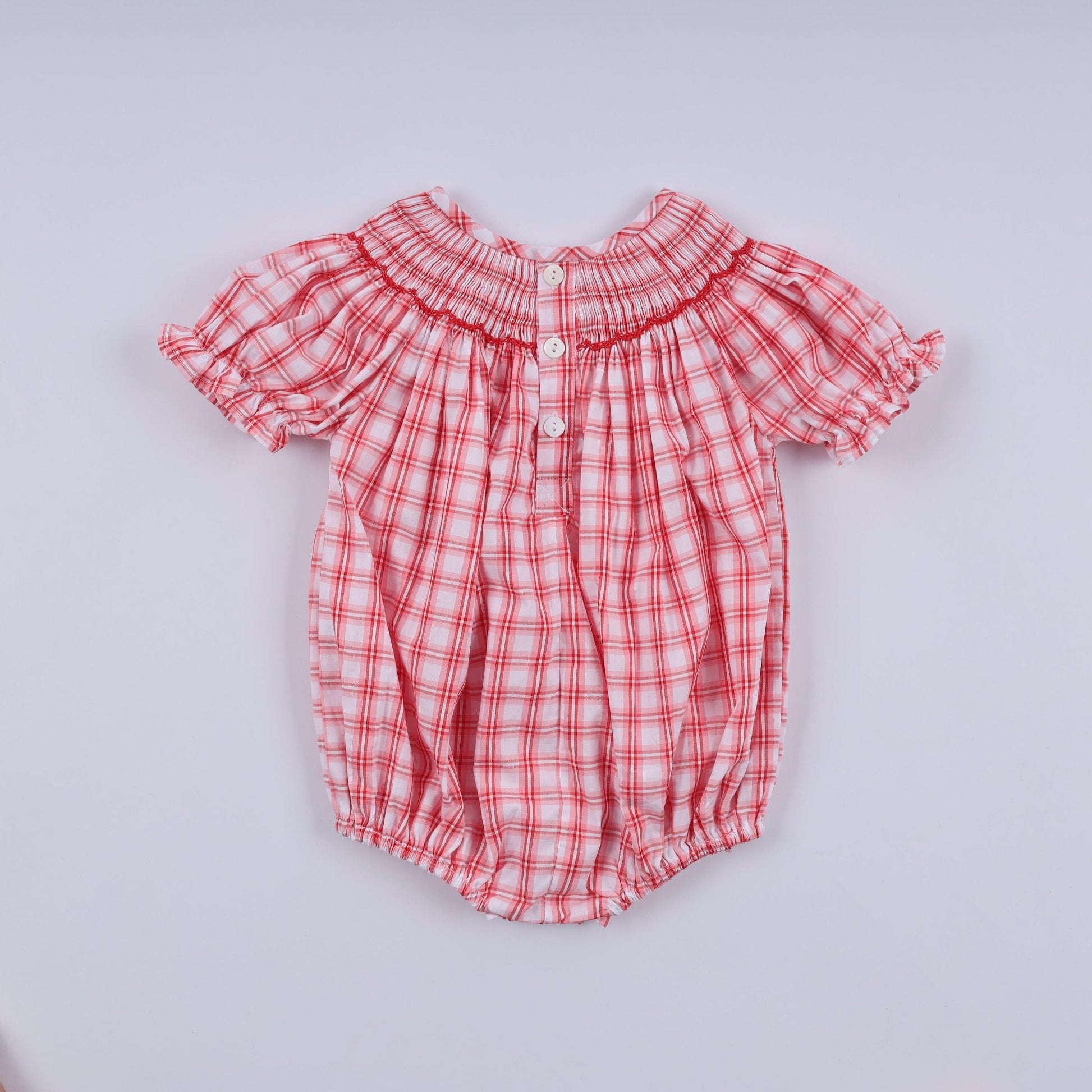 Red christmas santa claus hand smocked plaid bubble - Abbies Place
