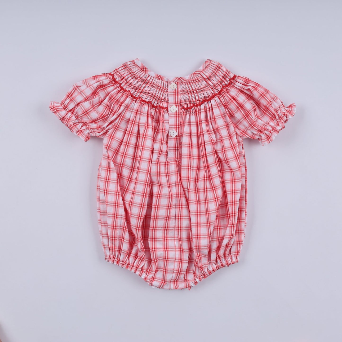 Red christmas santa claus hand smocked plaid bubble - Abbies Place