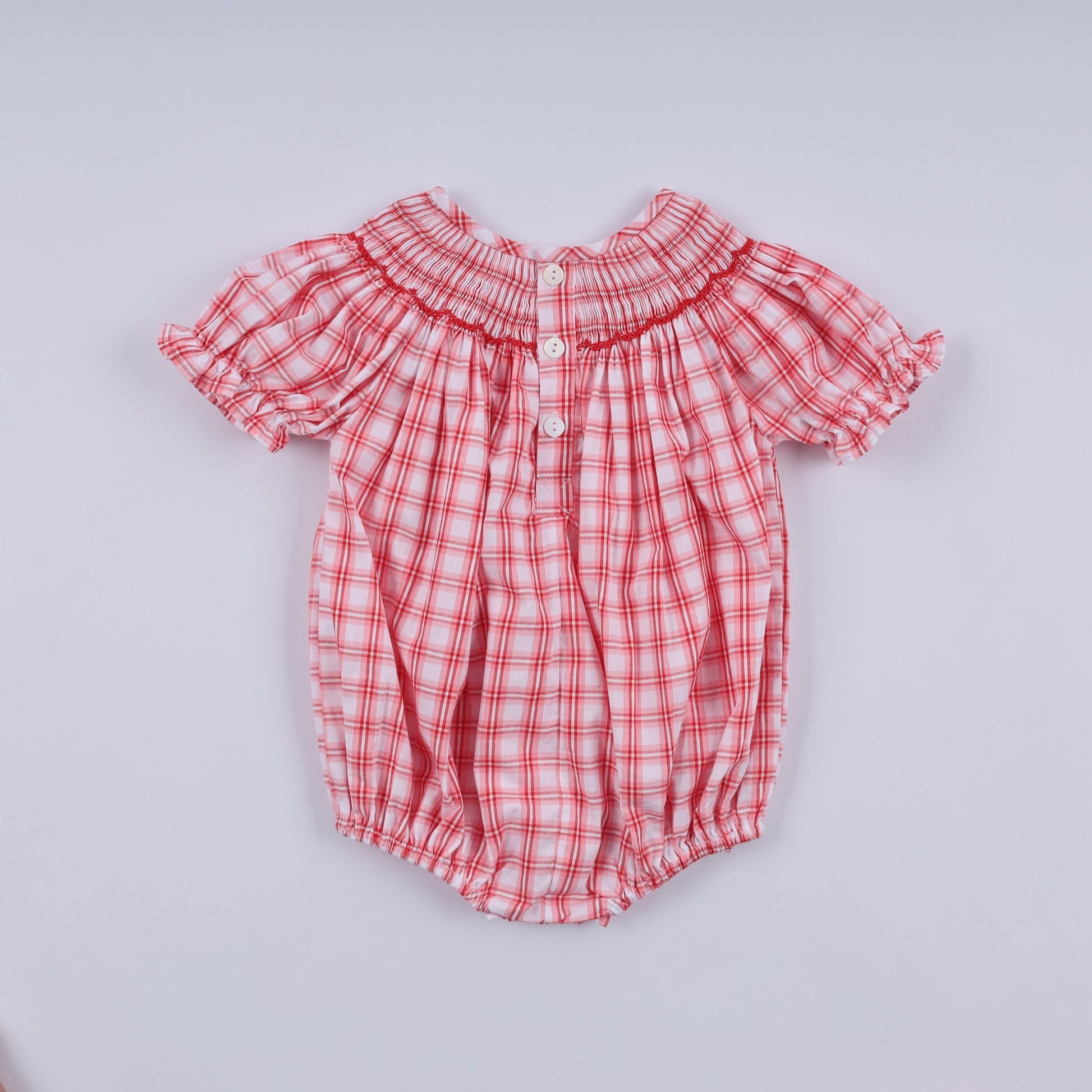 Red christmas santa claus hand smocked plaid bubble - Abbies Place