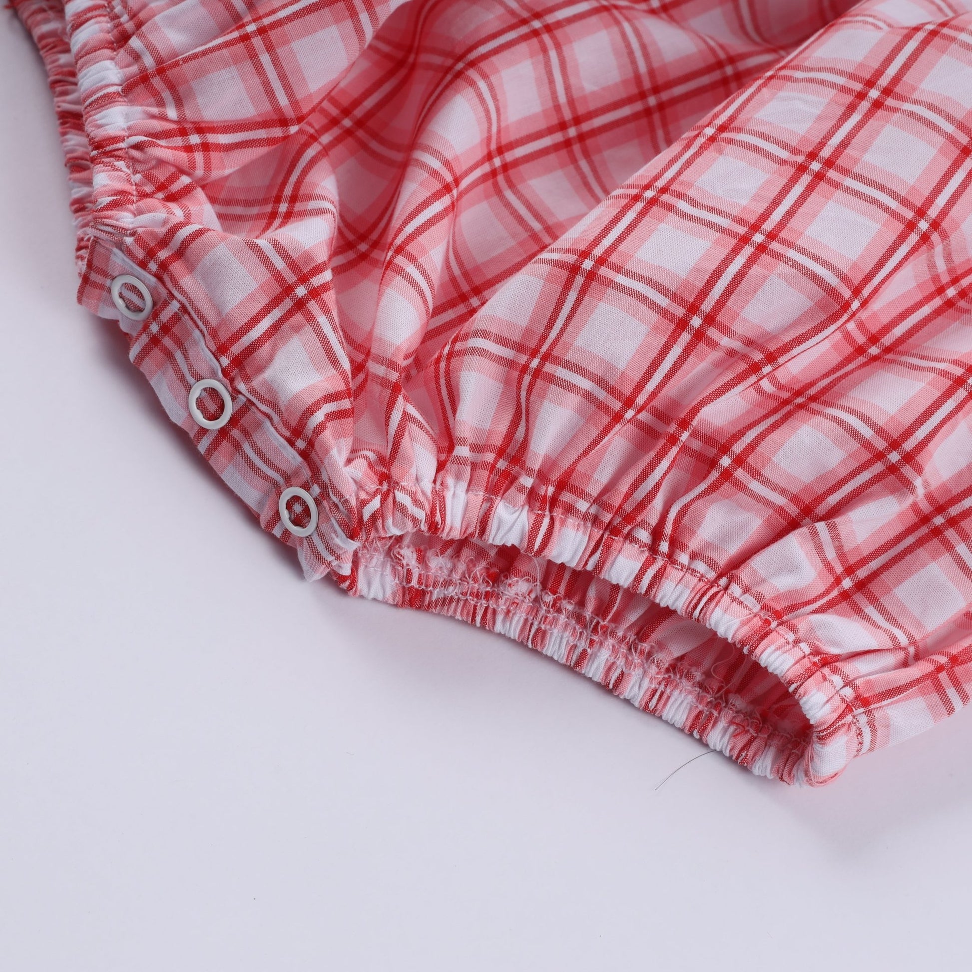 Red christmas santa claus hand smocked plaid bubble - Abbies Place