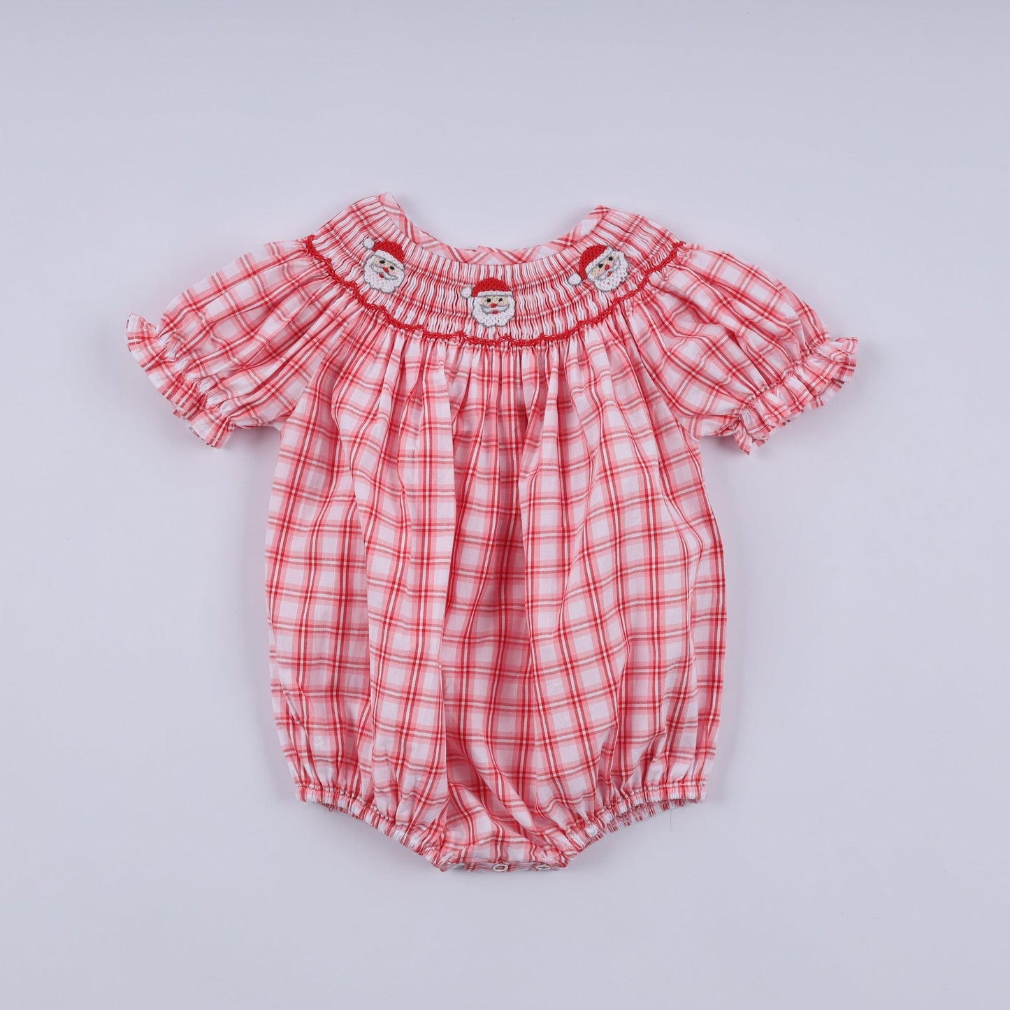 Red christmas santa claus hand smocked plaid bubble - Abbies Place