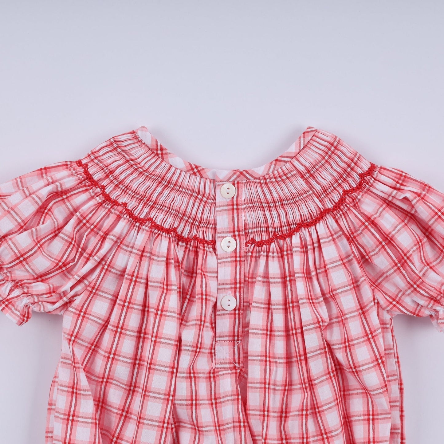 Red christmas santa claus hand smocked plaid bubble - Abbies Place