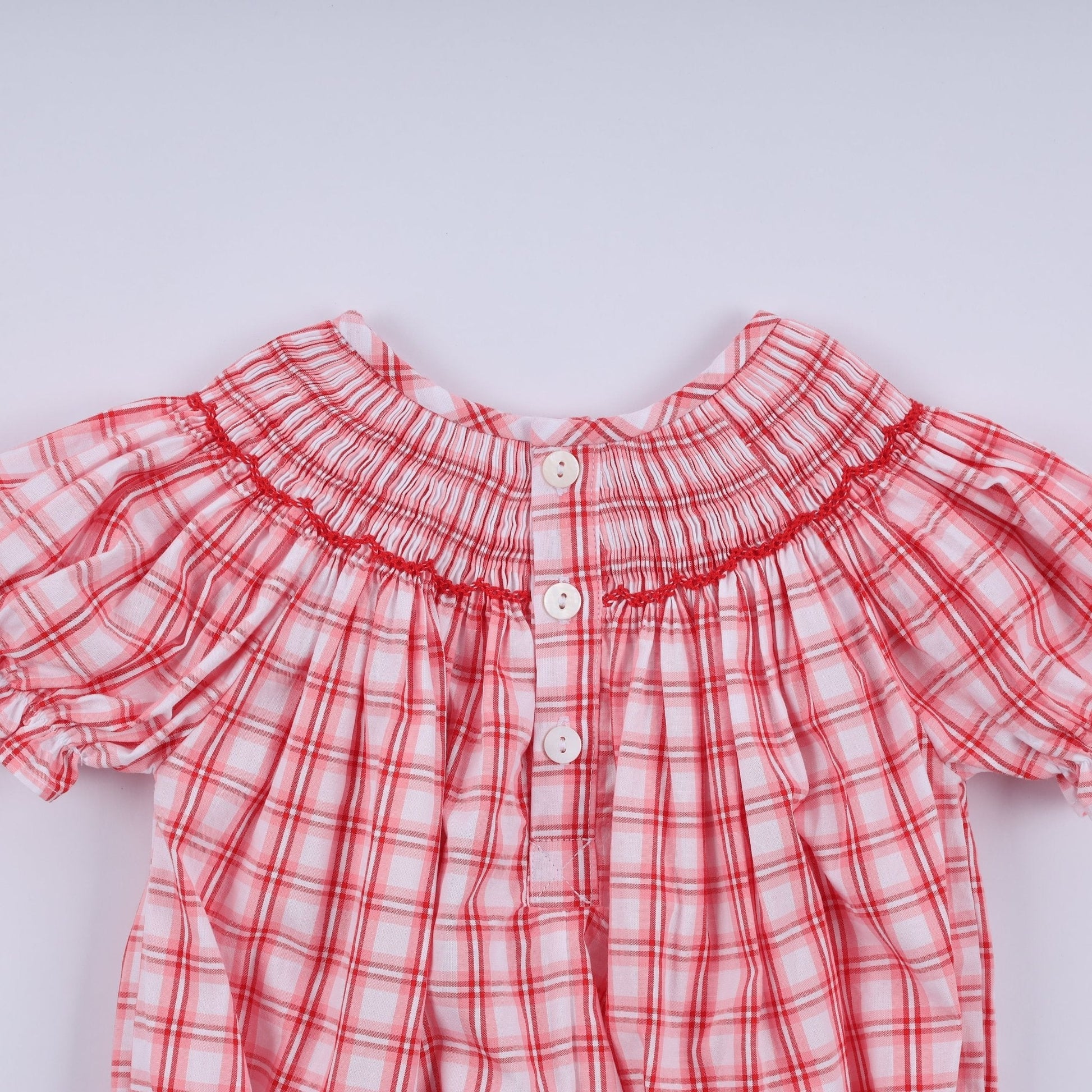 Red christmas santa claus hand smocked plaid bubble - Abbies Place